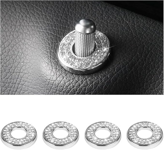 Osilly 4 Pcs Bling Car Inner Door Lock Covers, Crystal Pull Rod Bolt Stickers, Sparkly Rhinestones Auto Door Bolt Decorations, Vehicle Lock Pin Cap Decors for C Class C200L GLC260 C260L (White)