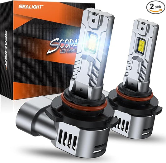 SEALIGHT 9006 Bulbs 40000LM 6500K Cool White HB4 Bulbs For Powersports With Cooling Fan, Canbus Ready 60000+ Lifespan,Headlight Eyebrows, Pack of 2
