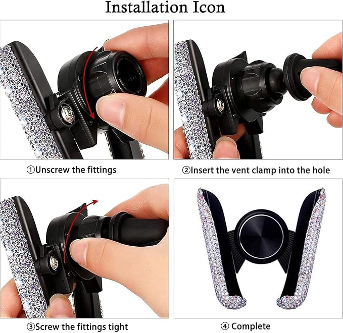 SUNCARACCL Bling Car Phone Holder, 360 Degrees Adjustable Crystal Auto Car Mount Phone Holder for Dashboard,Windshield and Air Vent (Black)
