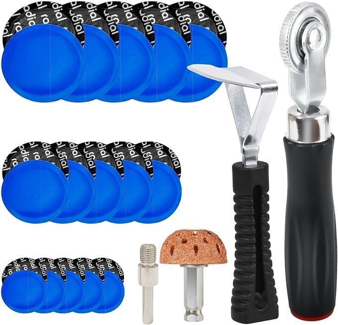 35PCS Flat Tire Repair Kit Car Tire Patch Kit Heavy Duty Tire Repair Tool Car Tire Repair Kit,30pcs Tire Patches 32mm/42mm/58mm with Tire Patch Roller Tire Inner Liner Scraper for Car Motorcycle Bike