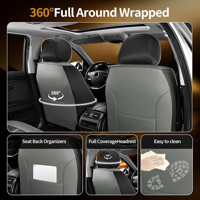 Fit Altima Car Seat Covers Compatible with Nissan Altima 2010-2024 2025 2026.Full Coverage Waterproof Leather,All-Weather Seat Cushion Protector-Easy Installation(Full Set,Grey)