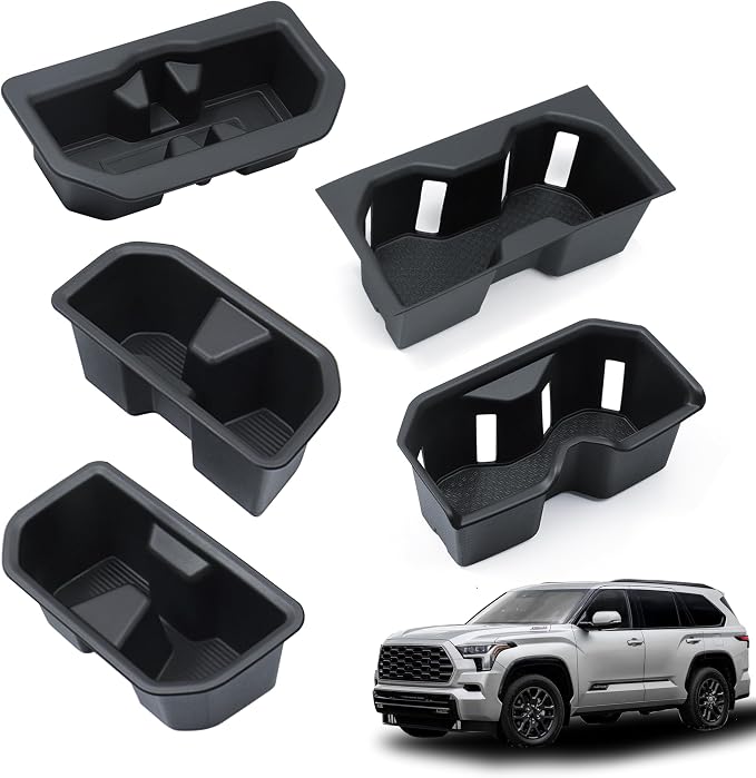 5PCS Cup Holder Set for Toyota Sequoia Accessories 2023 2024 2025 2026 TPE Cup Holder Insert Front Center Console/2nd/3rd Row Protector Organizer Pad for 2024 Sequoia (SR/Limited) 8 Seat Only