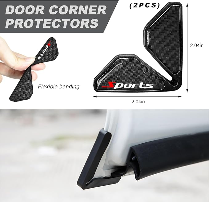 DXNQ 2 PCS Car Door Corner Protector Edge Guards, Real Carbon Fiber Anti-Collision Car Door Edge Protector, Self-Adhesive Decorative Auto Corner Protect, Vehicle Exterior Accessories (Black Sport)