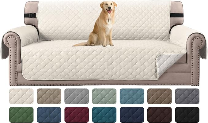 H.VERSAILTEX Reversible Couch Cover for 3 Cushion Cover Pet Friendly Sofa Cover for Dog Washable Furniture Protector Water Resistant Slipcover with Non Slip Elastic Strap(Sofa, Ivory/Beige)