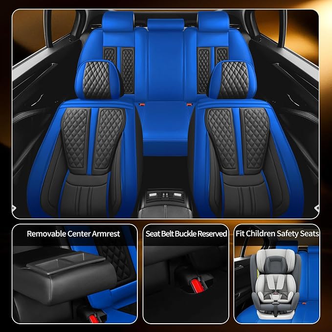Fit Juke Car Seat Covers Compatible with Nissan Juke 2011-2016 2017.Full Coverage Waterproof Leather,Compatible with Airbag,All - Weather Seat Cushion Protector(Full Set,Blue)