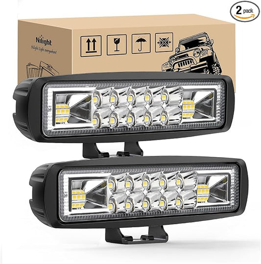 Nilight LED Pods 2PCS 6 Inch 60W Flood Spot Beam Combo Light Bar Driving Fog Off Road Lighting 12V 24V for Trucks UTV ATV Marine Boat Golf Cart Trailer