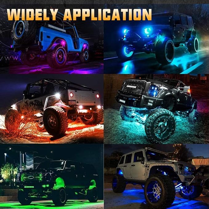 SUNPIE Rock Lights, 4 Pods RGB LED Rock Lights Underglow kit with APP/Remote Control & Music Mode, Waterproof Underglow Light kit for Car Jeep ATV UTV SUV Pickup Off Road RZR