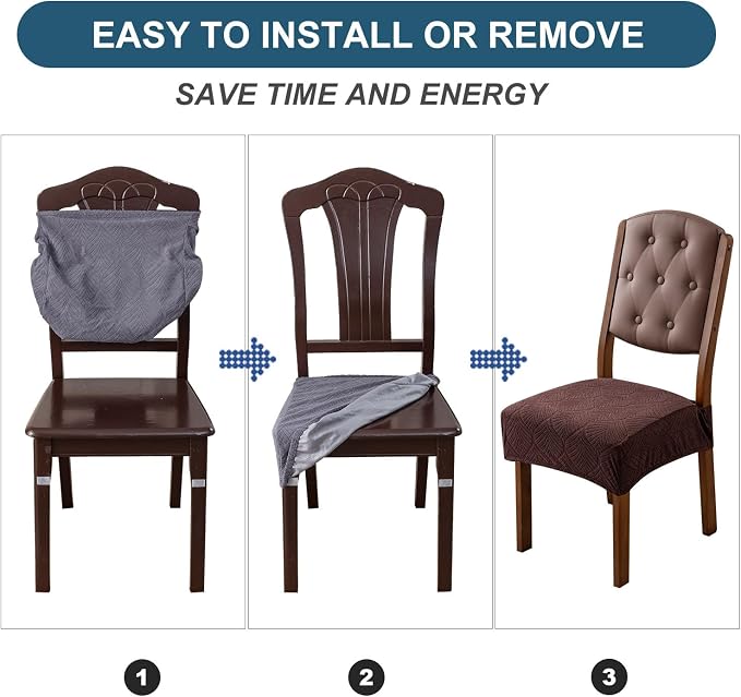 Removable and Washable Seat Covers for Dining Room Chairs Set of 2 - Waterproof Stretch Chair Seat Slipcovers, No Back Covers