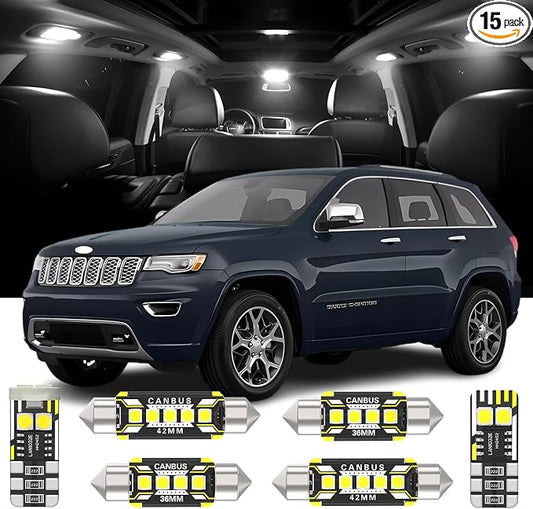 15 Pieces Interior LED Lights Replacement for Jeep Grand Cherokee WK2 2011-2021 White LED Interior Bulb with Install Tool