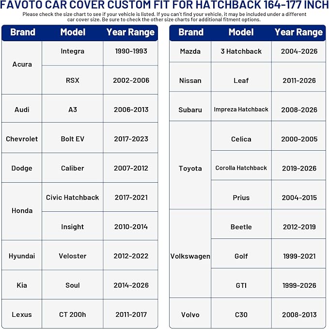 Favoto Car Cover Waterproof Outdoor Hatchback Car Cover | All Season for Automobiles Rain Snow Dust Protection Universal Fit Hatchback (164-177 in) for HHR, Countryman, Mazda 3 etc.