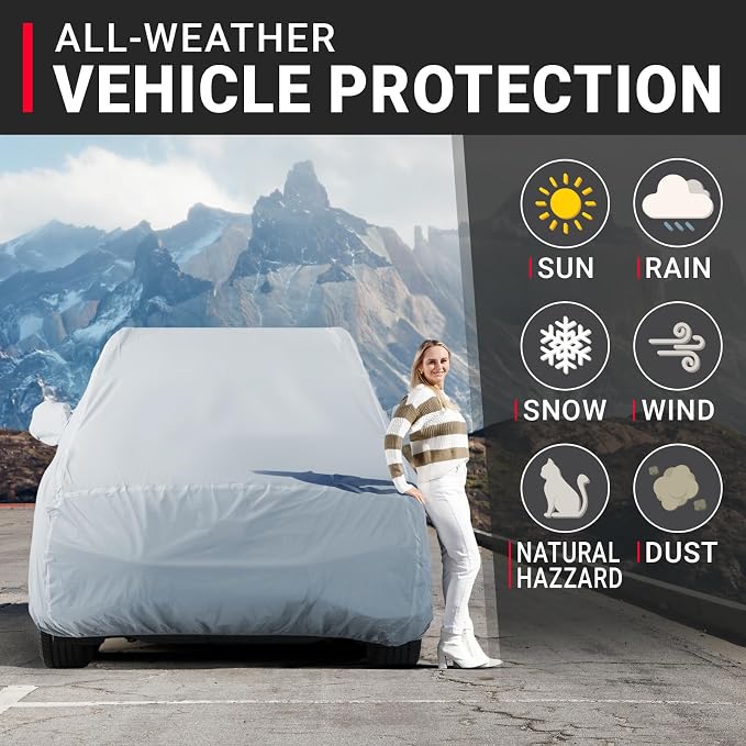 iCarCover 18-Layer SUV Car Cover Waterproof All Weather, UV Sun Protection Full Car Covers for Automobiles, TX350, Escalade, Armada, Sequoia, Tahoe, Navigator, Benz GLS, Size S54 (See Size Chart)