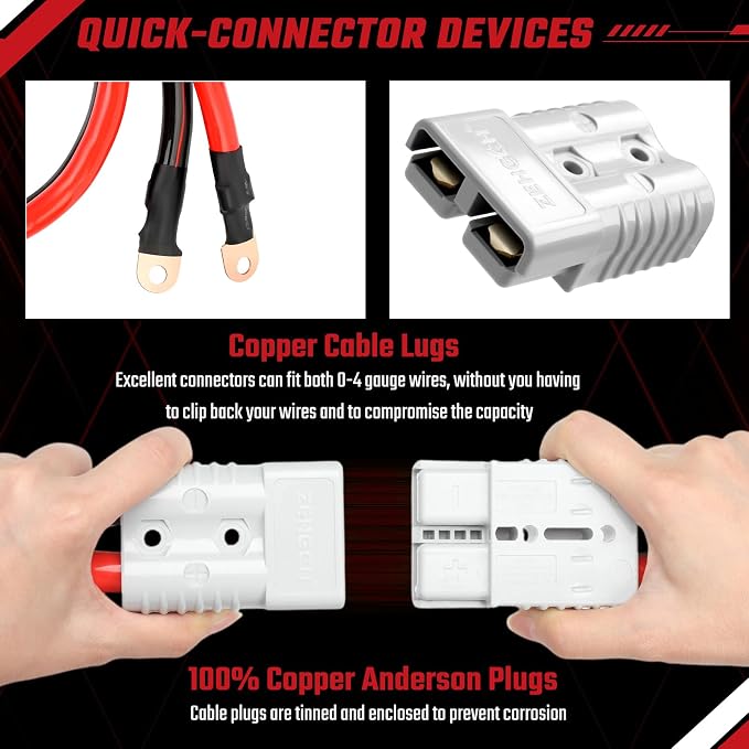 Heavy Duty Jumper Cables, 1 Gauge 1000Amp 20 feet, Booster Battery Cables with Permanent Installation kit and Quick Connect Plug for Car SUV Trucks up to 8-Liter Gasoline & 6-Liter Diesel Engines