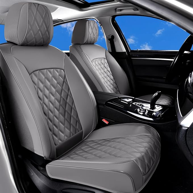 Huidasource Gray Seat Covers Full Set, Seat Covers 5 Seats Waterproof Nappa Leather, Universal Fit for Most Cars,Van,Truck, SUV, Honda Civic Nissan Compass Sentra Focus Explorer(Full Set/Gray)