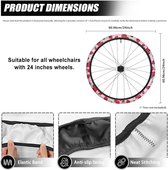 Strawberry Wheelchair Wheel Covers Pink Romantic Electric Wheelchair Decorations 2 PCS to Protect Floors Carpets for Womne Gifts