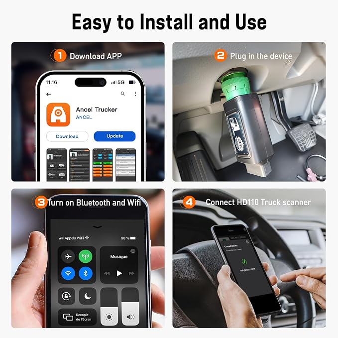 ANCEL HD110 Heavy Duty Truck Scanner with DPF Regen and Reset for Detroit Paccar Engine, Full System HDOBD & OBD2 Scanner for Diesel Trucks Lifetime Free Updates