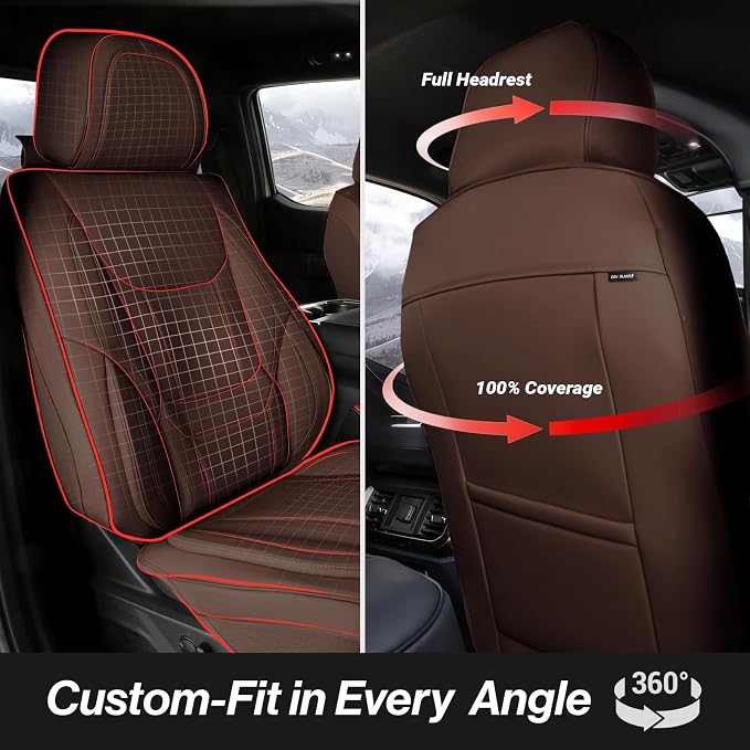 Coverland Custom Truck Car Seat Covers Full Set for [2020-2026 GMC Sierra 2500HD, 3500HD Crew Cab Front Bucket Seats Rear 40/60 Split Cushion] - Protector Water Resistant Leather [Full Set-Dark Brown]