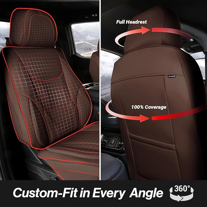 Coverland Custom Truck Car Seat Covers Front Seats for [2008-2010 Ford F250 F350 Super Duty Crew, Super Cab Bucket Seats] - Protector Water Resistant Leather Seat Cushion [Front-Dark Brown]