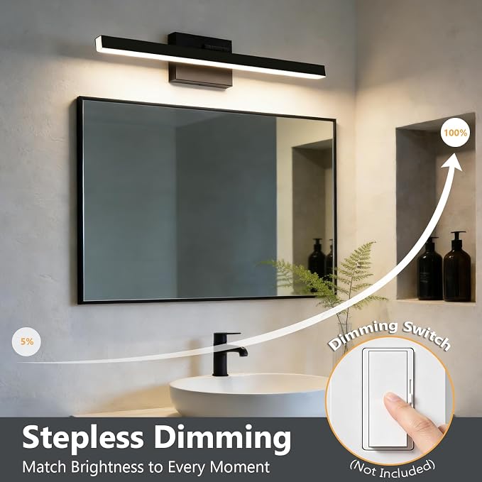 IZORRO Modern Bathroom Vanity Light 24 inch, Rotatable, 16W Dimmable Led Bathroom Light Fixture Over Mirror, Black Vanity Light Bar (5 Color Temperature)