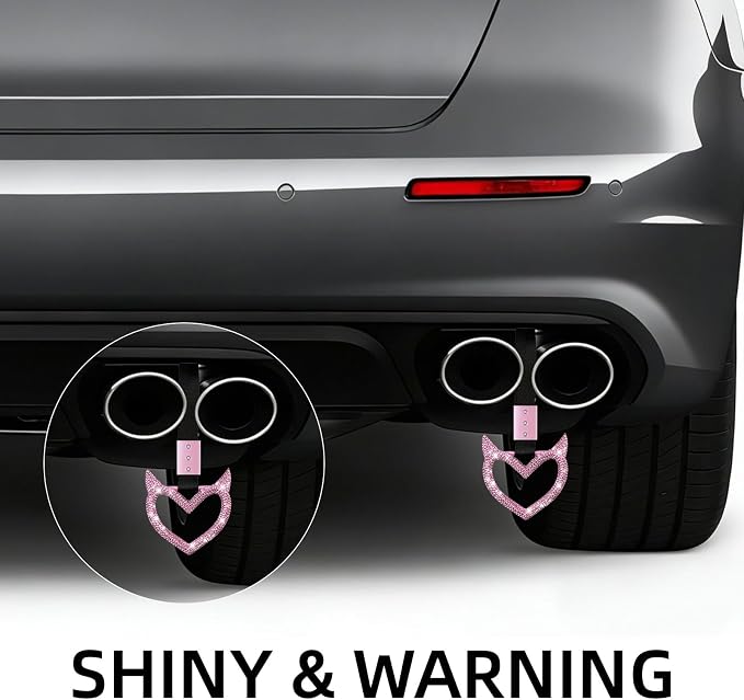 NBTEPEM Bling Heart Handle Keychains Bling Car Accessories for Women Hand Strap Drift Charm Rear Bumper Warning Ring Tsurikawa Heart Decor for Car Interior Exterior Decoration (Pink, Devil Style)
