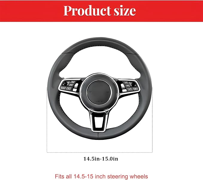 Car Steering Wheel Cover, 14.5-15" Non-Slip Soft Leather Breathable Sporty Steering Wheel Protector, Comfortable Automotive Interior Protection Accessory, Universal for Vehicles (Black/Beige)