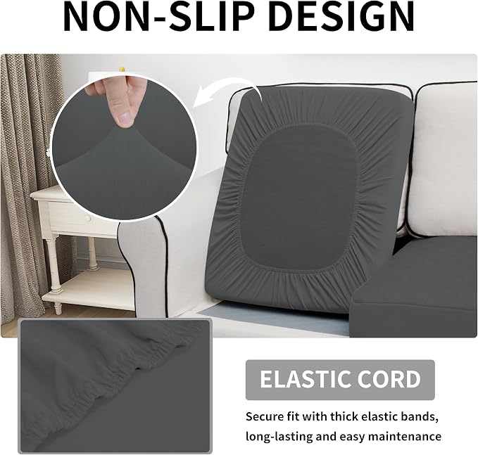 Easy-Going Waterproof Oversized Chair Cushion Covers, Non-Slip Leakproof Sofa Seat Cushion Slipcovers, Quilted and Stretch Furniture Protector for Dogs (1-Piece Oversized Chair Cushion, Dark Gray)