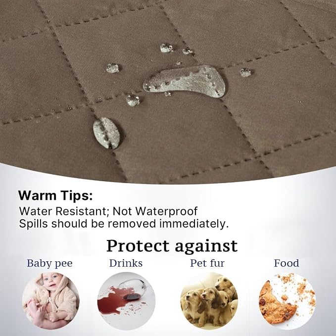 H.VERSAILTEX Reversible Quilted Sofa Cover Water Resistant Sofa Slipcover Washable Couch Cover with Non Slip Elastic Strap Furniture Protector for Kids, Dogs, Pets(Sofa, Taupe Brown/Beige)