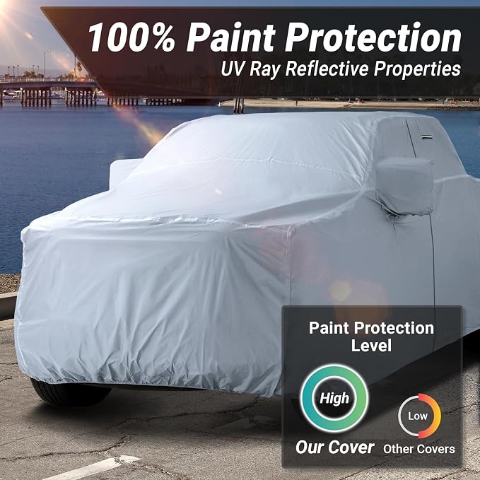 iCarCover 18-Layer Premium Truck Car Cover Waterproof All Weather, Rain Snow UV Sun Protection Full Car Covers, F-150 SuperCrew, Silverado 2500 Extended, Sierra 1500 Crew, Size T86 (See Size Chart)