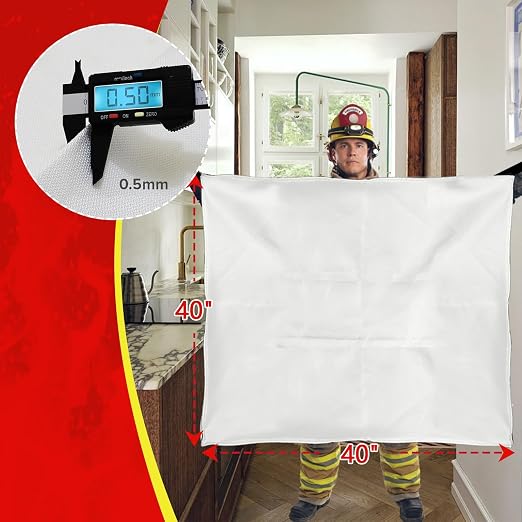 2-Pack Fire Blanket - Large Fiberglass Fire Blanket Fire Suppression Blanket - Fire Blankets Emergency for People - Fire Safety Blanket with Emergency Whistles - Fireblanket for Kitchen, Home