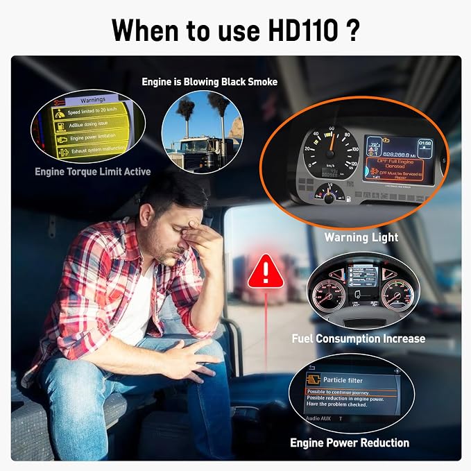 ANCEL HD110 Heavy Duty Truck Scanner with DPF Regen and Reset for Detroit Paccar Engine, Full System HDOBD & OBD2 Scanner for Diesel Trucks Lifetime Free Updates