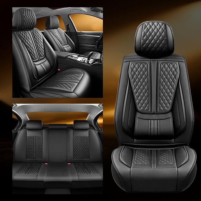 Fit Versa Car Seat Covers Compatible with Nissan Versa 2009-2025 2026.Full Coverage Waterproof Leather,Compatible with Airbag,All - Weather Seat Cushion Protector(Full Set, Black)