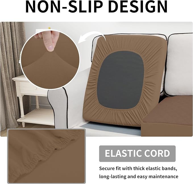Easy-Going Waterproof Oversized Chair Cushion Covers, Non-Slip Leakproof Sofa Seat Cushion Slipcovers, Quilted and Stretch Furniture Protector for Dogs, Pets (1-Piece Oversized Chair Cushion, Brown)