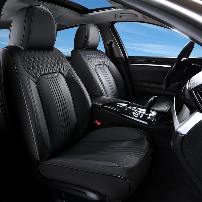 Coverado Seat Covers, Car Seat Covers Front Seats, Black Seat Cover, Waterproof Car Seat Cushion, Front Car Seat Covers Leatherette Car Seat Protector Universal Fit Most Cars