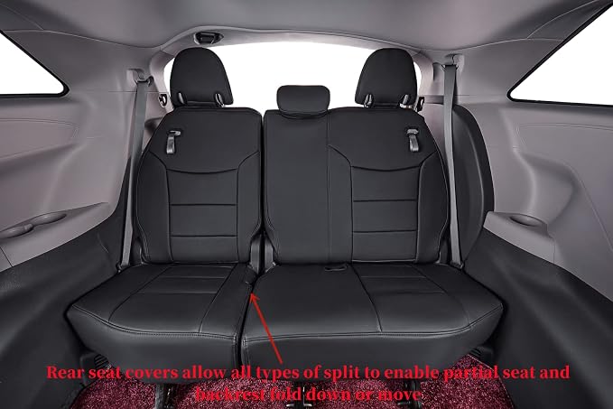 coverdream Sienna Seat Covers Custom Fit for 2021-2026 Toyota Sienna LE/XLE (8-Passenger),2nd Row Bench w/Removable Middle Seat,Waterproof Leather Car Seat Protector (Full Set,Black)