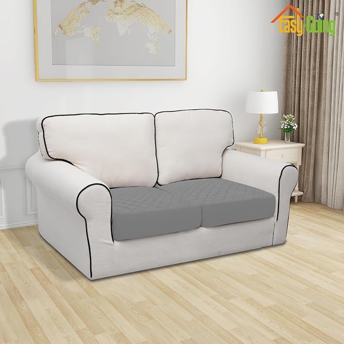 Easy-Going Waterproof Couch Cushion Covers, Non-Slip Leakproof Sofa Seat Cushion Slipcovers, Quilted and Stretch Furniture Protector for Dogs, Pets (2-Piece Sofa Cushion, Grey)