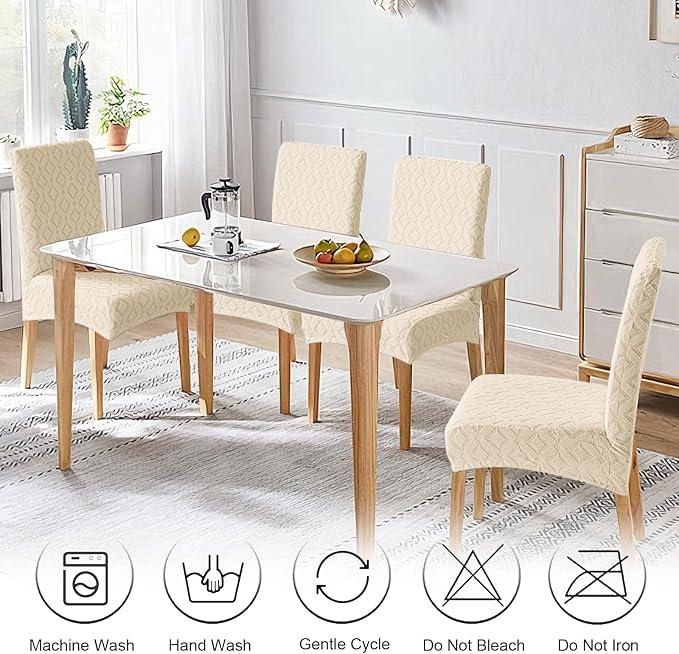 Genina Waterproof Chair Covers for Dining Room Set of 4, Removable Washable Chair Slipcover Protectors, Beige