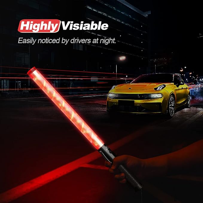 RoadHero 1 Pack Traffic Wand, 21 Inch Led Traffic Control Baton, Safety Light Wands with 2 Flashing Modes, Air Marshaling Signal Wand with Side Clip for Airport, Parking, Car Directing