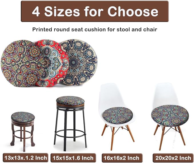 Sigmat Memory Foam Seat Cushion Anti-Slip Soft Round Stool Cushion Chair Pad 13 Inch Floral