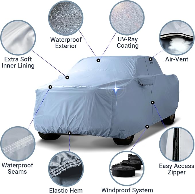 iCarCover 18-Layers Premium Universal Fit Truck Car Cover Waterproof All Weather Sun Rain Snow UV Protection Outdoor Indoor Full Exterior Covers for Automobiles Sedan Hatch Coupe Fit for 252-258 inch