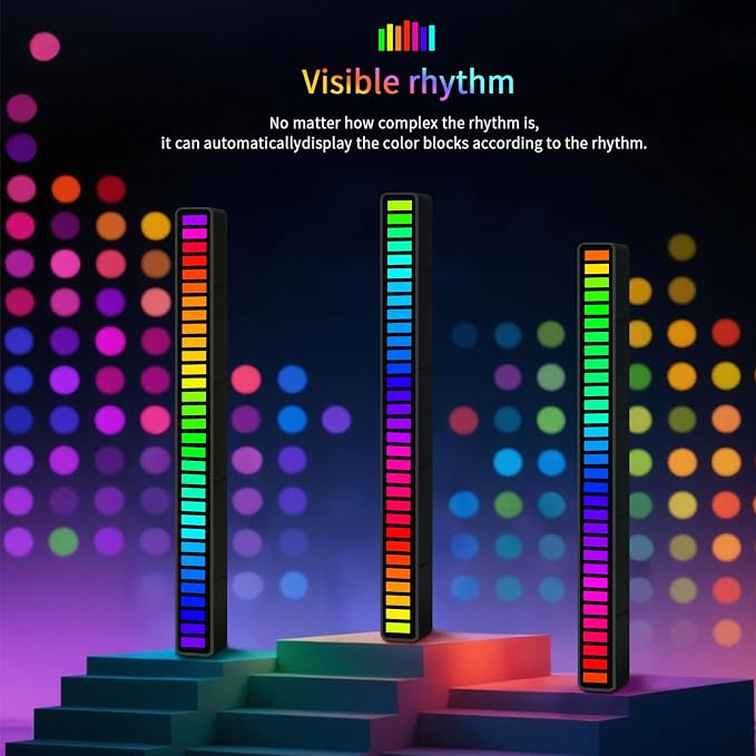 RGB Sound-Activated Music Rhythm Car Ambient Light, 2packs | Gaming or Party Atmosphere, Sound-Sensitive Pulsing, Rechargeable Battery, Soft RGB Lighting, Type-C Charging