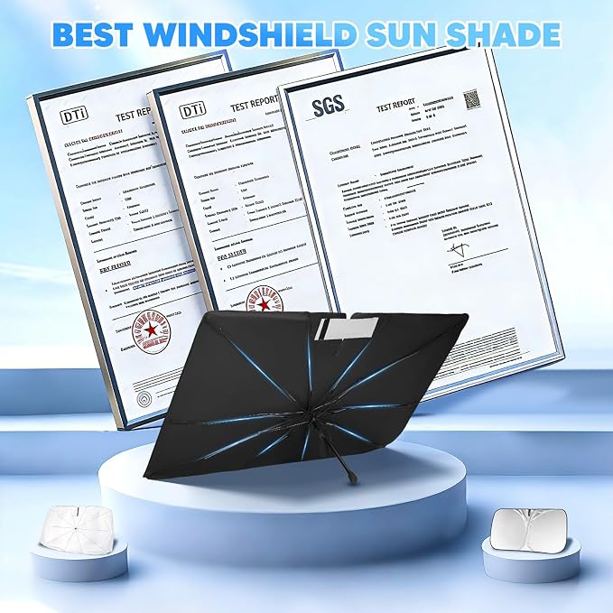 KUST Ice Crystal Sun Shade Umbrella for 2019-2026 Chevrolet Silverado 1500/ GMC Sierra 1500 2500, 2020-2026 Silverado 2500 3500 | Custom Fit Windshield Sunshade with Bendable Handle | Blocks UV Rays