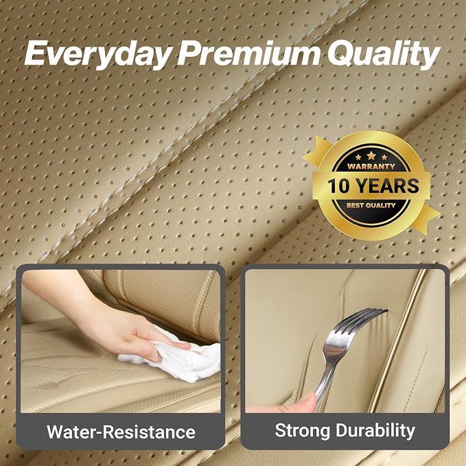 Coverland Custom Truck Car Seat Covers Front Seats for [2012-2014 Ford F150 Super, SuperCrew Cab Front Bucket Seats Rear 40/60 Split Bench Without Armrest] - Waterproof Seat Protector [Front-Beige]