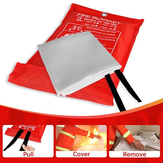 2-Pack Fire Blanket - Large Fiberglass Fire Blanket Fire Suppression Blanket - Fire Blankets Emergency for People - Fire Safety Blanket with Emergency Whistles - Fireblanket for Kitchen, Home
