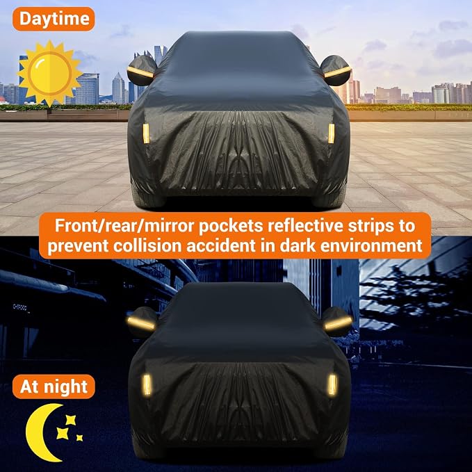 Tecoom Car Cover Waterproof All Weather, Thick Fleece Lining Car Covers for Automobiles with Lock/Zipper Door, Outdoor UV Sun Snow Windproof Hail Protector Car Cover SUV (170-190 Inch)