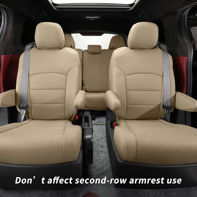 coverdream Sienna Car Seat Covers Custom Fit for 2011-2020 Toyota Sienna LE,XLE,Limited,L,XLE Premium,Limited Premium,7-Seater,Waterproof Leather Auto Seat Protector(Full Set,Beige)