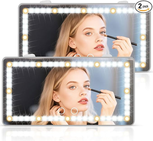 SINGARO 2PCS Car Sun Visor Vanity Mirror - Rechargeable Makeup Mirror with 60 LEDs, 3 Light Modes & Dimmable Touch Control for Cars, Trucks, SUVs, Car Interior Accessories for Women (Grey)