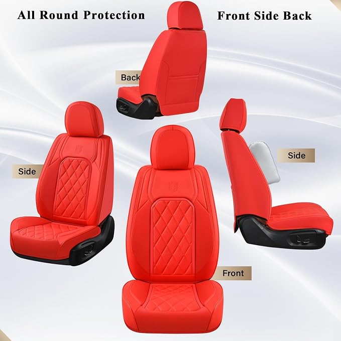 Coverado Leather Seat Covers, Car Seat Cover Front Seats, Waterproof Seat Covers, Luxury Faux Leather Car Seat Protectors, Red Car Seat Cover, Automotive Seat Covers Universal Fit for Most Cars