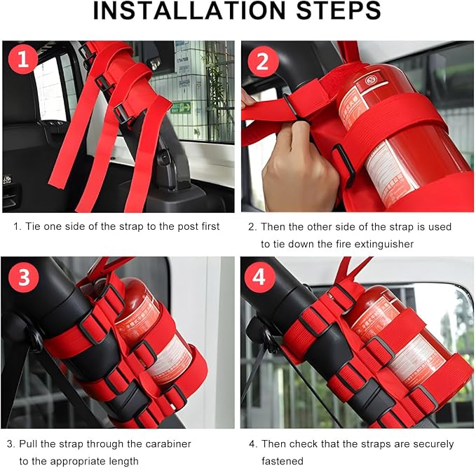 Ohleats Roll Bar Fire Extinguisher Holder, Adjustable Fire Extinguisher Mount Strap with American Flag Pattern, Car Accessories Fixed Belt for Wrangler JK JKU TJ CJ Gladiator (Black)