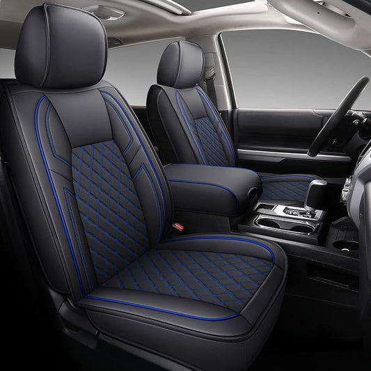 Coverado Toyota Tundra Seat Covers, Leather Seat Covers Compatible with 2007-2021 Toyota Tundra Crew/Crewmax/Extended/Double Cab Automotive Seat Covers for Car Trucks (Front, Blue)