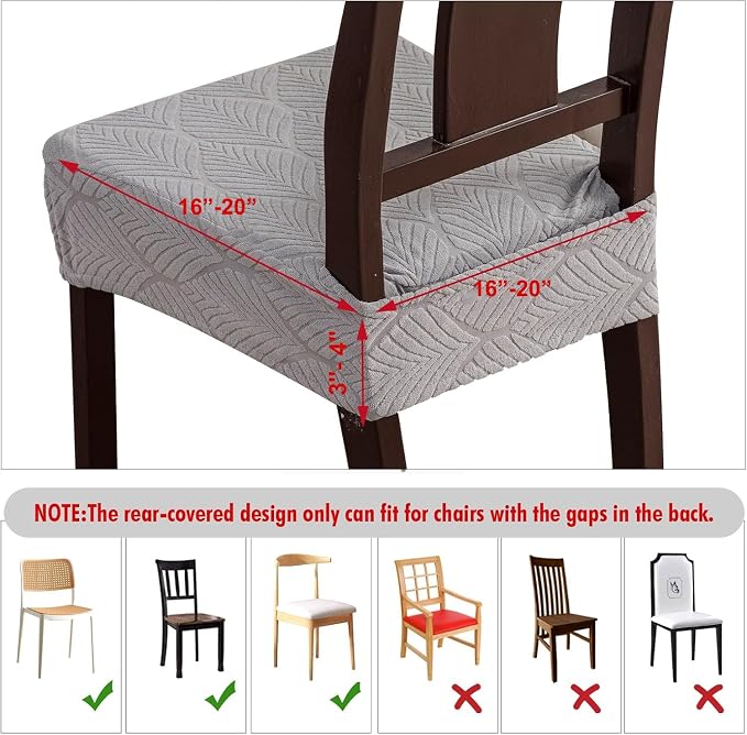 Waterproof Stretch Seat Covers,Dining Room Chair for 6 Set Removable Washable Chair Slipcover Protectors,Rear Covers,Light Grey