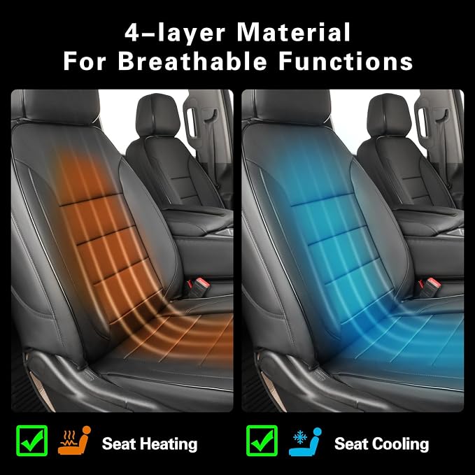EKR Silverado Seat Covers Custom Fit for (Crew Cab) 2019-2026 Chevrolet Silverado 1500/1500 Limited/HD 2500/3500, Rear Row W/No Armrest,Faux Leather(Black)